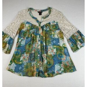 Multiples Peasant Blouse‎ Women's Lace Cut Out Boho Top Multicolor Size Medium